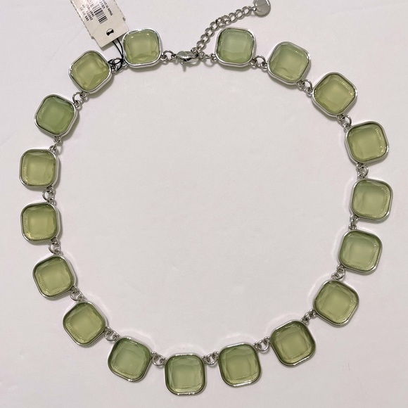 Talbots Statement Necklace Silver Tone Llight Green Tiles - Picture 1 of 3